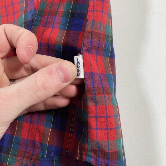 Vintage 70s Levi's Pearl Snap Shirt 40 XL Western Cowboy Red Plaid Yoke - Picture 6 of 9